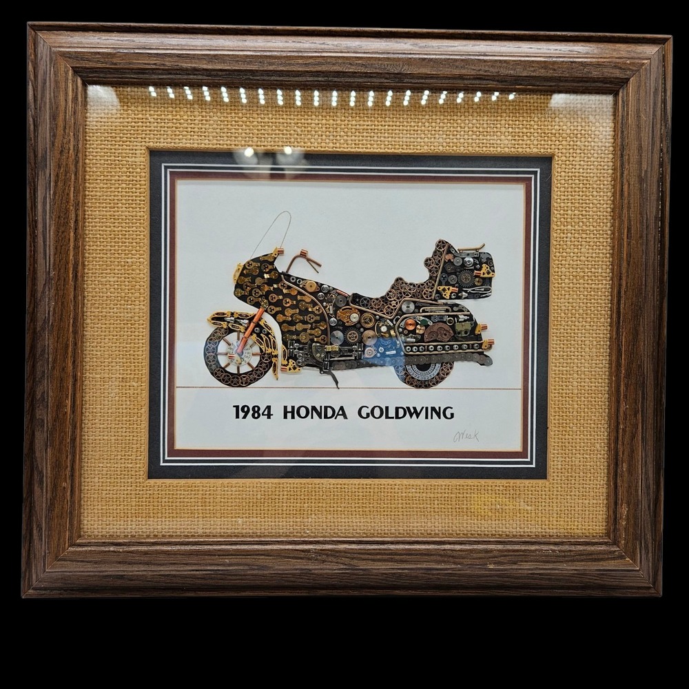 1984 Honda Goldwing Motorcycle Horological Collage Framed Artwork Watch Parts